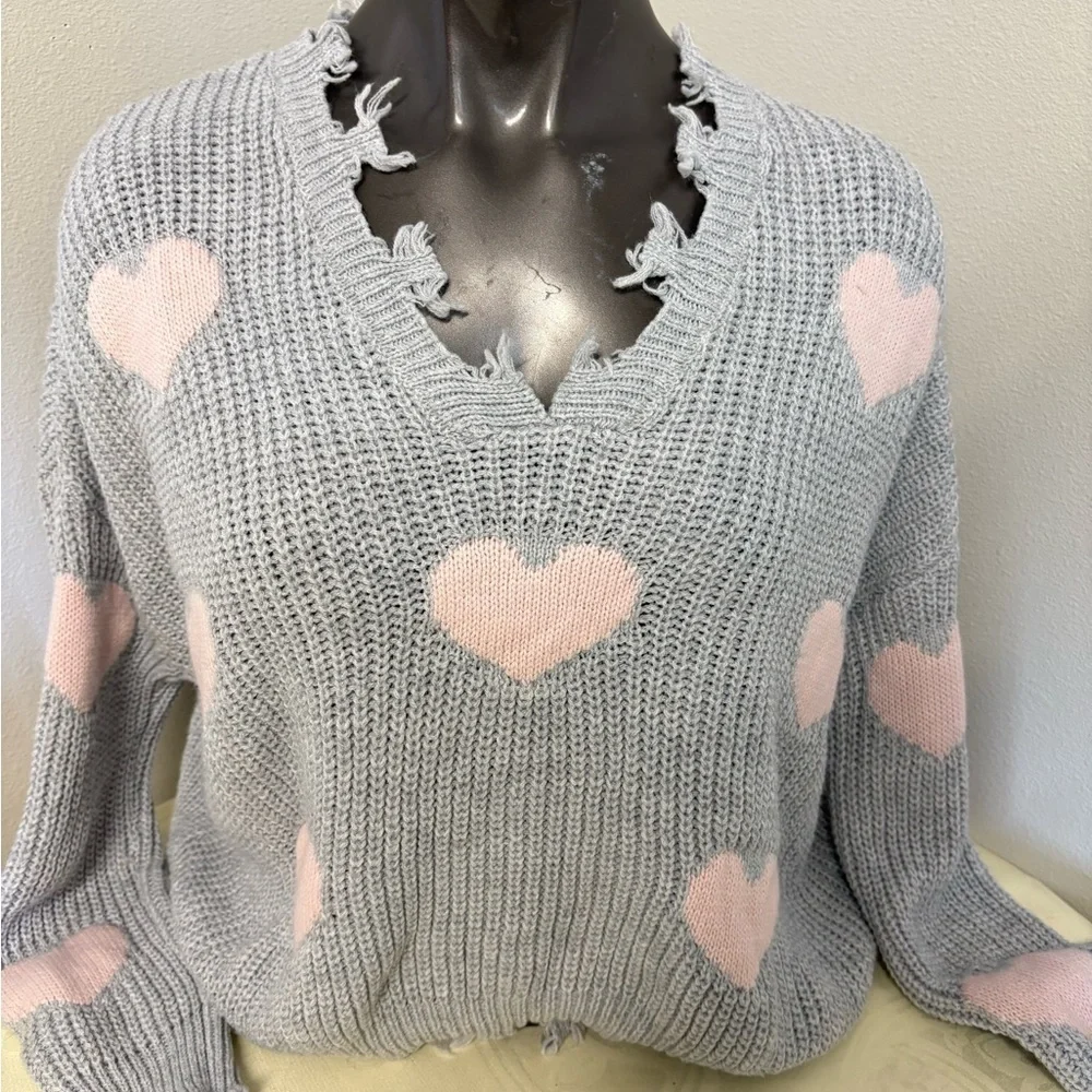 No Boundaries Juniors' Chewed Conversational Sweater